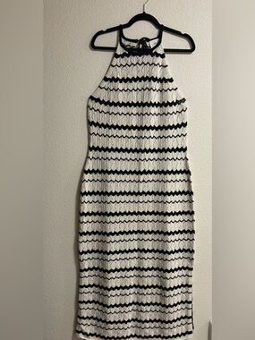 NWT H&M Crocheted Black and White Striped Midi Dress Size Large